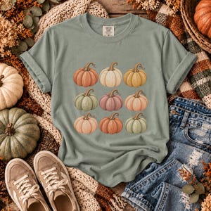 Vintage Pumpkin Shirt, Fall Graphic Tee, Retro Autumn T-Shirt, Neutral Pumpkin Design, Cozy Fall Outfit image 5