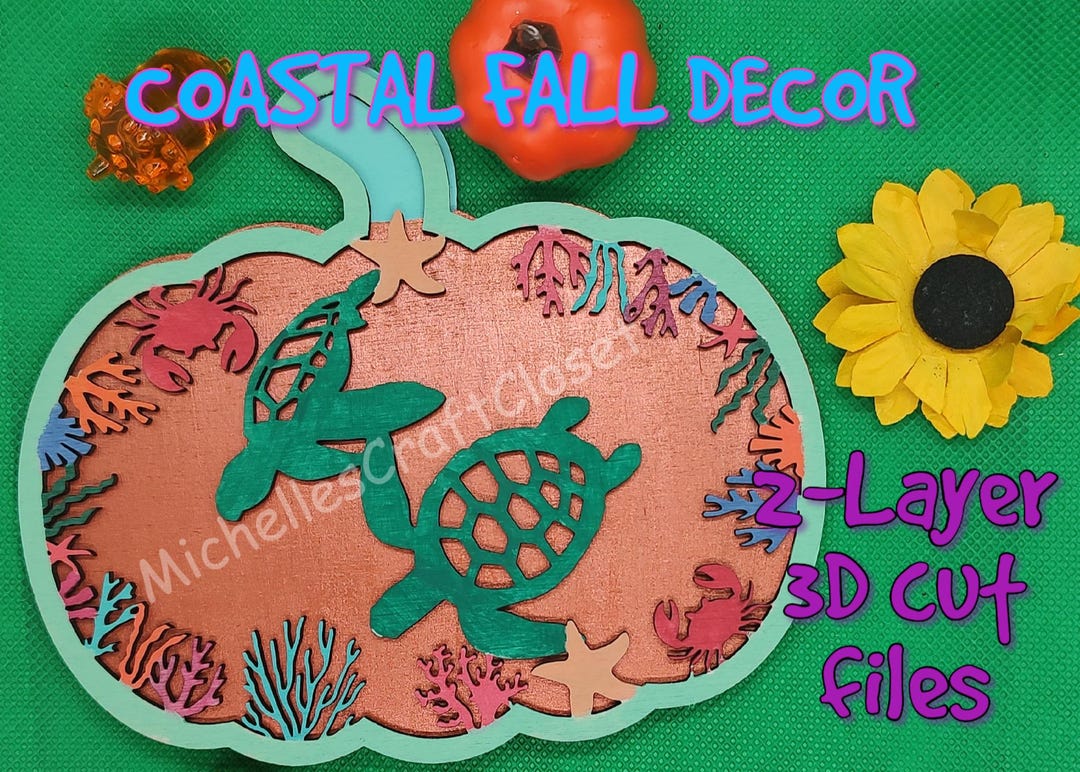 3D Layered Coastal Beach Sea Turtle Pumpkin Fall Decor Digital Files ...