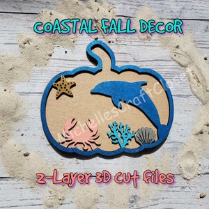 3D gelaagde kust strand dolfijn krab Sealife pompoen herfst decor digitale bestanden-SVG, PNG, JPEG
