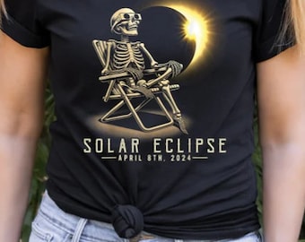 Solar Eclipse, Skeleton , Eclipse 2024, ready to press DTF TRANSFER ,shirt iron on.