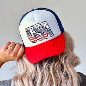 USA Foam Trucker Caps, Fourth of July Hat, Red White & Blue Summer Vacation Cap, Patriotic Truckers Hats, American Flag Baseball Cap, Stars