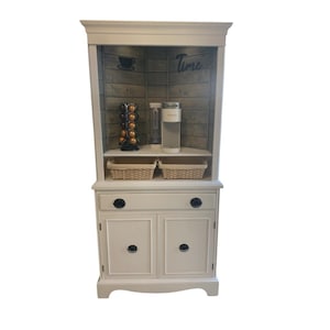 Coffee Hutch Wine Bar  Corner Hutch White  Farmhouse decor vintage cabinet Kitchen Storage