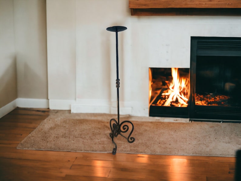 Vintage Wrought Iron Candle Stand. Floor Standing. 38 H X Base 10x10