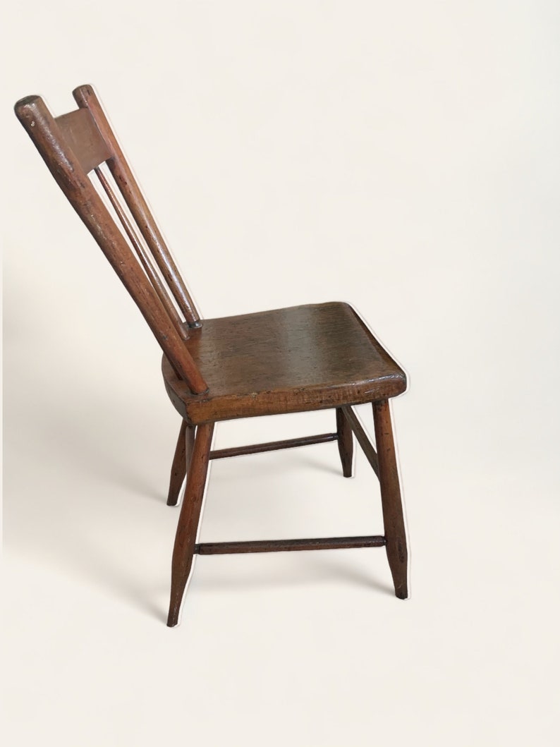 Rustic Spindle Chair Vintage Primitive Farmhouse Chair – Antique Wooden Plank Seat Chair ...