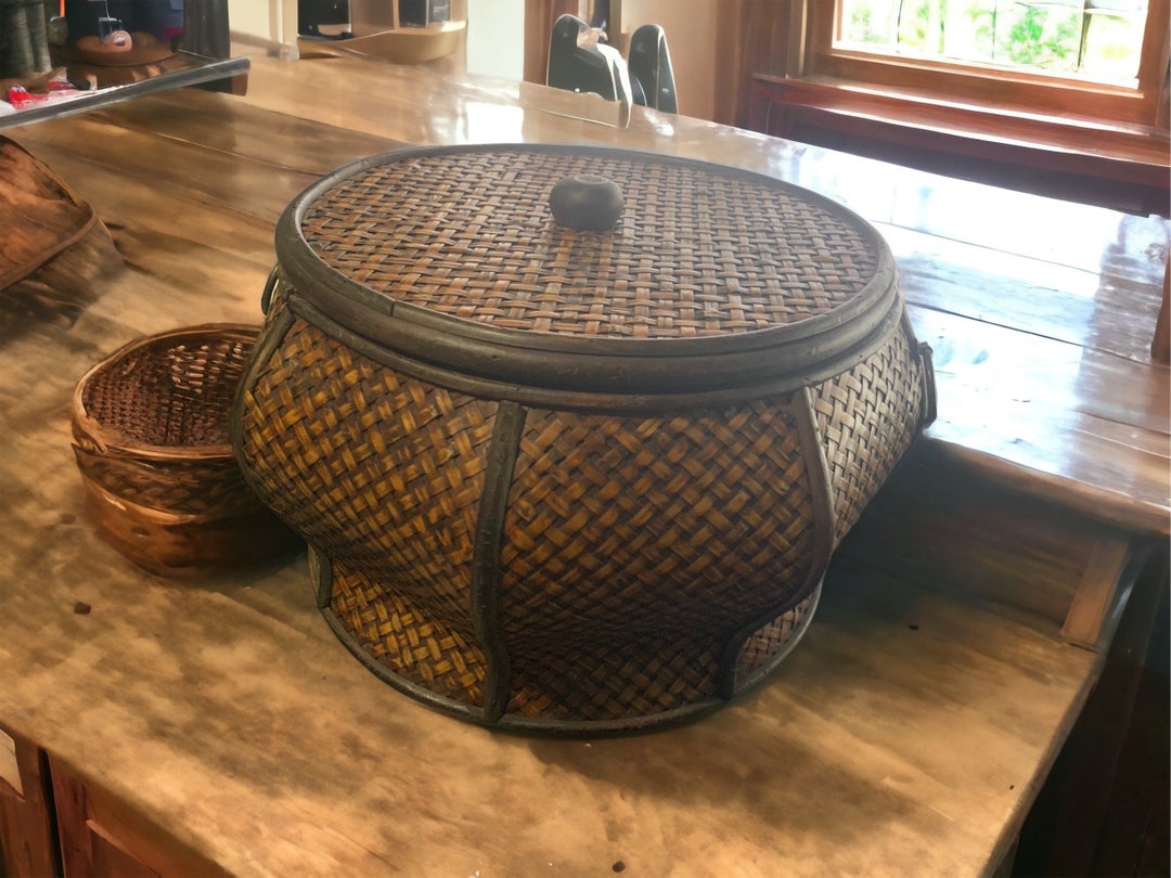 Antique Chinese Basket Vintage Oriental Basket Chinese Handwoven Basket