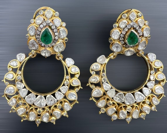 Beautiful natural Polki diamond and emerald with … - image 1