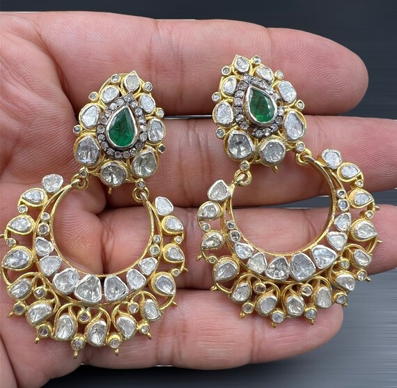 Beautiful natural Polki diamond and emerald with … - image 5