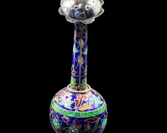 Antique 925 Silver Enamel Perfume Bottle