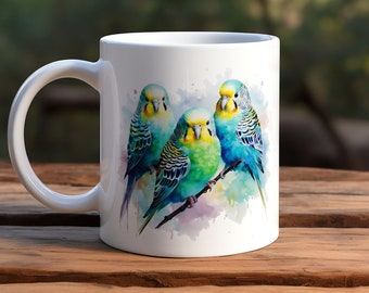 Budgie Watercolour Mug - Gift Mugs - Beautiful Budgie Watercolor Coffee Mug