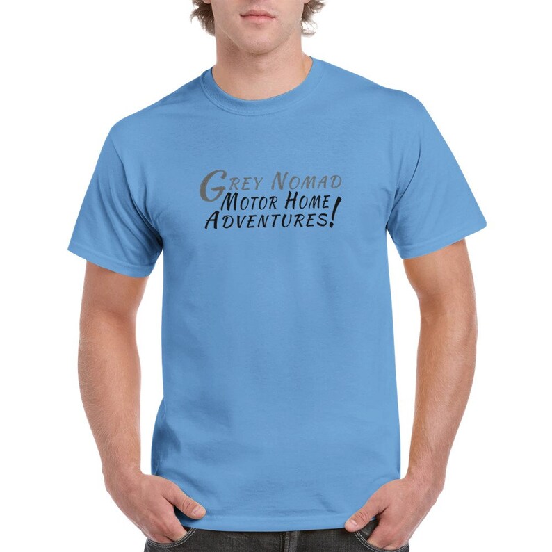 Grey Nomad Motor Home Adventures T-shirt - Heavyweight Unisex Crewneck T-shirt - Gift t-shirt Light Blue