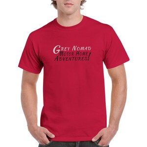 Grey Nomad Motor Home Adventures T-shirt - Heavyweight Unisex Crewneck T-shirt - Gift t-shirt Red