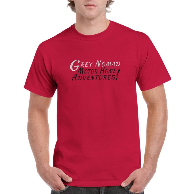 Grey Nomad Motor Home Adventures T-shirt - Heavyweight Unisex Crewneck T-shirt - Gift t-shirt Red