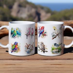 オーストラリア原産の鳥の水彩マグカップ - ギフトマグカップ - 美しいオーストラリア原産の鳥の水彩マグカップ - カスタム水彩マグカップ
