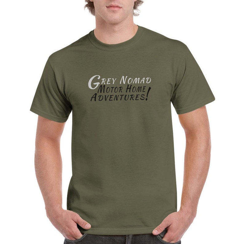Grey Nomad Motor Home Adventures T-shirt - Heavyweight Unisex Crewneck T-shirt - Gift t-shirt Military Green
