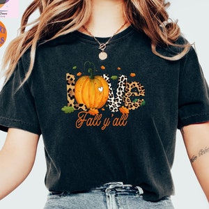 Comfort Colors® Love Fall Y&#39;All Shirt, Leopard Print Fall Shirt, Fall Vibes, Hello Pumpkin, Peace Love Thanksgiving, Family Thanksgiving Tee