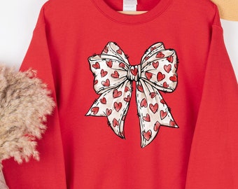 Coquette Valentines Day Heart Bow Sweatshirt, Retro Valentine Gift