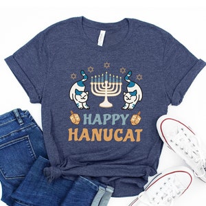 Hanukkah Cat Shirt, Happy Hanucat Shirt, Cat Owners Shirt, Holiday Hanukkah Tee, Cat Menorah Shirt, Jewish Cat Lover Gift, Funny Jewish Tee