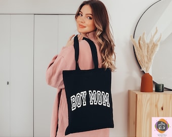 Boy Mom Canvas Tote Bag, Personalized Mothers Day Gift
