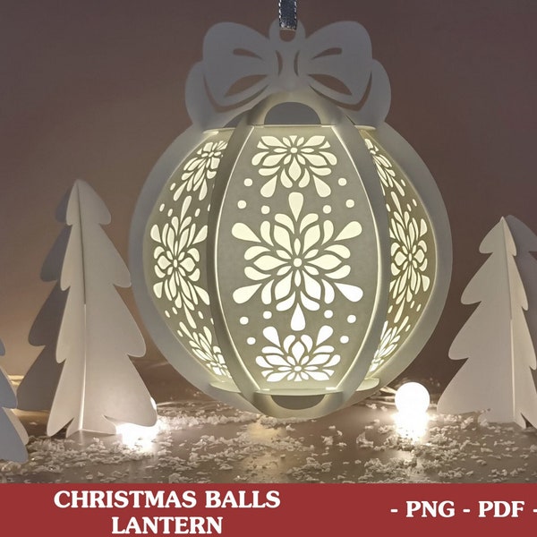 Colgante bola de Navidad linterna adorno de Navidad, 3D DIY papel cortado SVG linterna de Navidad, decoración noche luz papel vela titular