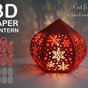 Christmas Paper Lantern SVG Cut File For Cricut, Night Light Lampshade Candle Holder, Tea Light Papercut Christmas Gift DIY