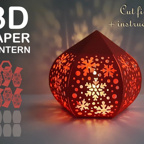 Lanterne en papier de Noël SVG coupe fichier pour Cricut, bougeoir abat-jour veilleuse, bougie chauffe-plat Papercut cadeau de Noël bricolage