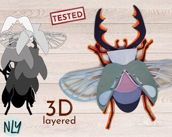 3D Layered Stag Beetle SVG Insects Wall Art Laser Cut File,3D Layer Plywood And Paper Cutting SVG File,3D Multilayer Wall Cut File Laser Art