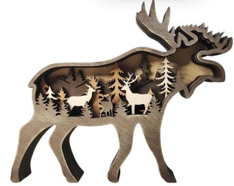 3D MOOSE Wooden Animals Multilayer Engraved Laser Cut File, Glowforge Easy Laser Cut, DIY Decoration Ornament Vector Template Dowload