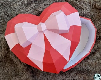 3D Heart Shaped Gift Box SVG Paper Craft Template, Valentine Box Template Step by Step Explanation, 3D Christmas Gift Sculpture Pdf Svg Jpg