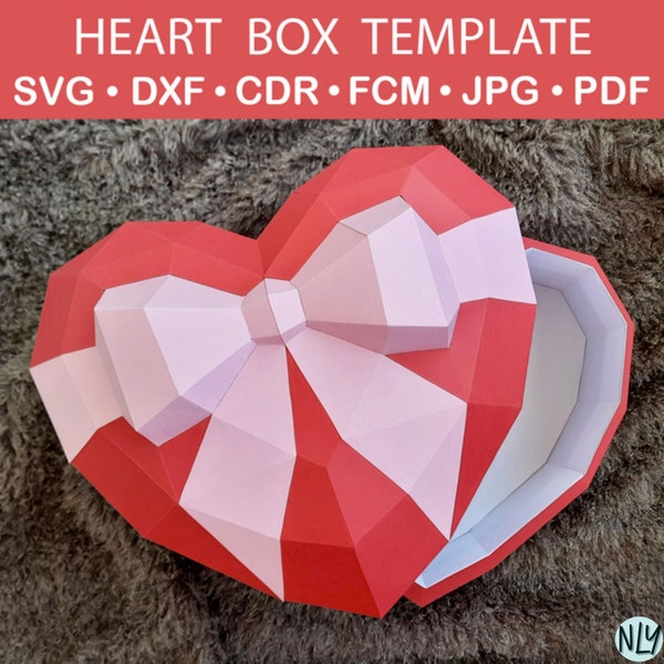 3D Heart Shaped Gift Box SVG Paper Craft Template, Valentine Box Template Step by Step Explanation, 3D Christmas Gift Sculpture Pdf Svg Jpg