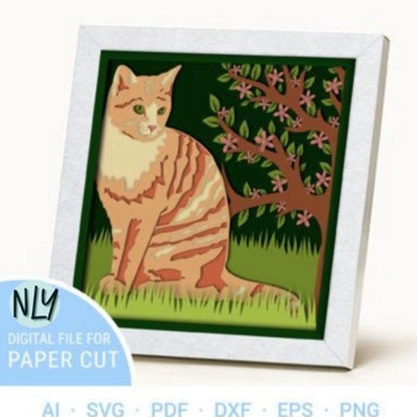 Ginger Cat Multilayer Paper Cut SVG Shadow Box File, Easy Instructions Layered Paper Cut, SVG File Cricut Brother Silhouette Light Box File