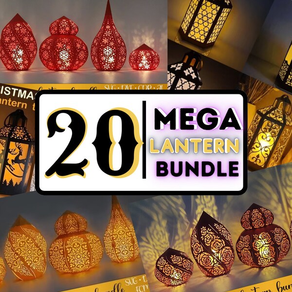20+ BEST Sellers Lantern Bundle 3D Paper Set Svg Cut Files, Tea Light Lamp Shade Candle Holder Template File, Bundle Papercut Lantern Vector