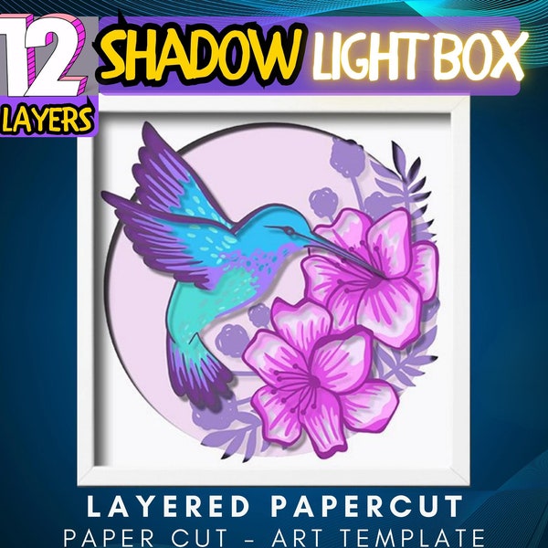 Hummingbird SVG Shadow Box Template , Layered Papercut, Hummingbird Papercut , 3D Lightbox Svg Dxf Pdf Png Eps Digital Download Cricut