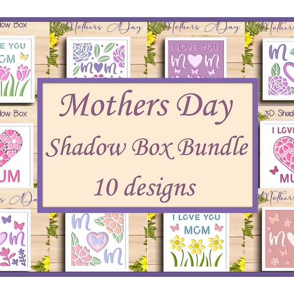 10x Bundle Mothers Day, Mom Shadow Box, Layered Papercut Card, Papercut Cutting File Shadow Box Template, Lightbox files Cricut Silhouette