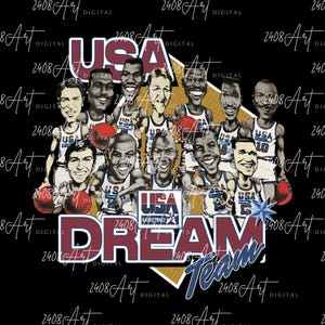 1992 USA Dream Team Digitale, Michael Jordan, Magic Johnson, Larry Bird Png, Scarica PNG iconico basket retrò USA