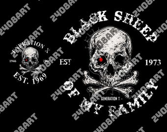 Generation X Custom Year Badass Generation png, Black Sheep Of My Family png, Gift for Gen X, Retro Gen X png, Skull Design