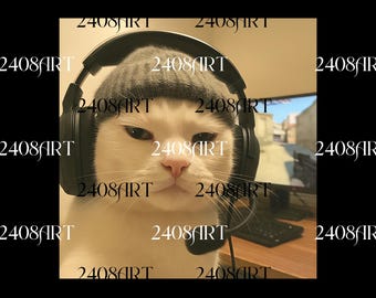 Digital nedladdning av seriös gamerkattunge, rolig kattmeme PNG, sublimering av meme-humor, digital nedladdning av gamergrafik, söt katt PNG