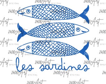 Les Sardines Fisherman PNG, Seafood Lover SVG, Sardine Tinned Fish, Fishing, Ocean Life Sublimation, Marine Theme SVG, Digital Download