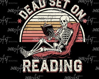 Umorismo spettrale di Halloween in stile libresco, PNG, download digitale, libro vintage, morto deciso a leggere, scheletro di Halloween in formato SVG