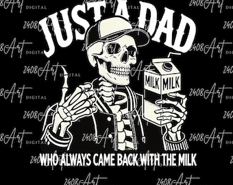 いつも牛乳を持って帰ってくるお父さんのデザイン、面白い父の日、レトロなお父さんのスケルトンのデジタル画像、彼へのプレゼント（PNG）、お父さんへのPNG画像
