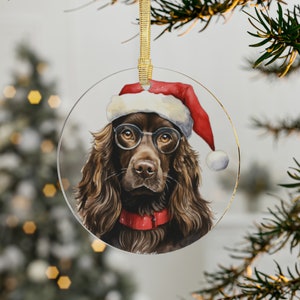 Boykin Spaniel with Glasses Christmas Acrylic Ornaments