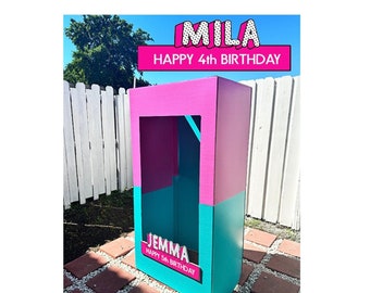 4ft, 5ft, and 6ft tall, doll pink photo box, popular pink and magenta doll, birthday girls party, fashion photo booth, life size,custom name