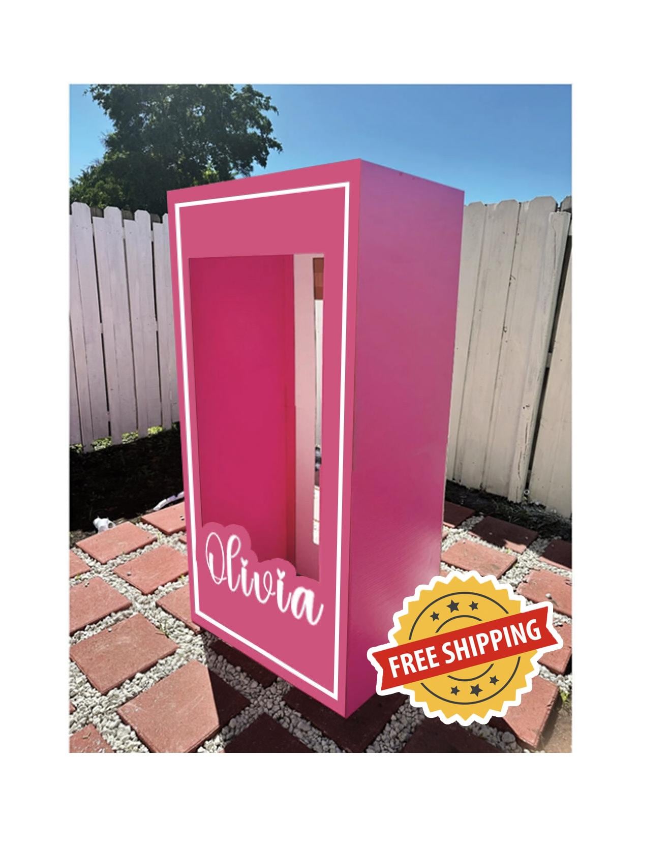 3ft, 4ft, 5ft and 6ft tall, doll photo box, popular pink doll, birthday girls party, fashion photo booth, special gift include, custom name