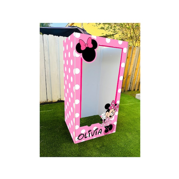 3ft,4ft,5ft, 6ft and 6.6ft  tall Polka dot fun Photo Booth, Iconic ears, pink photo booth, 2 cutouts include, SILVER CURTAINS INCLUDE.