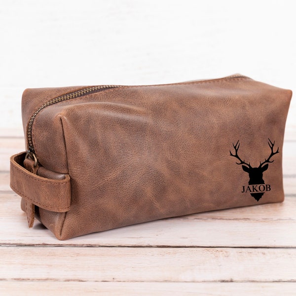 Jäger Tasche Geschenk, Kulturbeutel für Männer, Fischer Geschenk, Geschenk für Männer, Vatertagsgeschenk, Herren Rasur Tasche, Reisetasche, Leder Kulturtasche