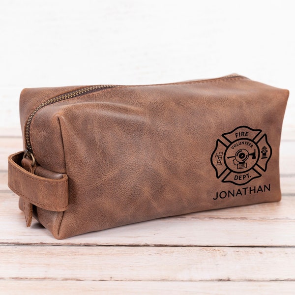 Personalized Dopp Kit, Custom Firefighter Dopp Kit, Mens DoppKit, Engraved Bag, Gift for Dad, Customized Groomsmen Gift Toiletry Bag