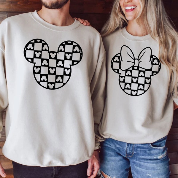 Checkered Disney MickeyAnd Minnie  Sweatshirt,Disney Trip Shirt,Mickey Head Shirt,Disneylan Family Vacation,Disney Matching Tees