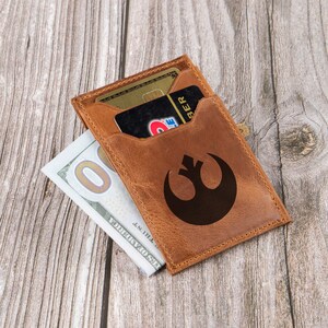 Personalized Star Wars Leather Card Holder, Star Wars Gift, Slim Wallet, Mens Leather Wallet, Star Wars Symbols Engraving Leather Wallet