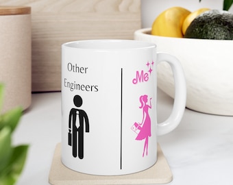 Girly Engineer Mug, Cute Engineer Gift, Woman Engineer Gift Idea, Pink Mug for Engineer