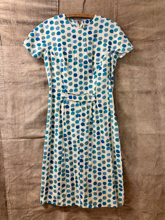 Vintage 1950s Polka Dot Handmade Linen Dress - image 1