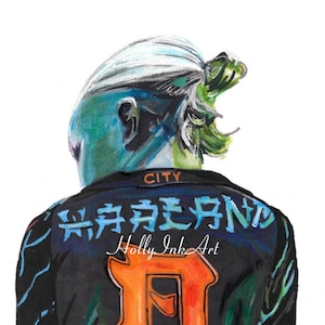 Erling Haaland Poster Digital Download Kunst Manchester City Buntstift Originalkunstwerk Poster/Zeichnung/Bild Man City Digital Print